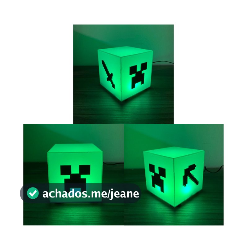 Luminária Abajur Minecraft VERDE Geek Decorativo Presente De Mesa Quarto