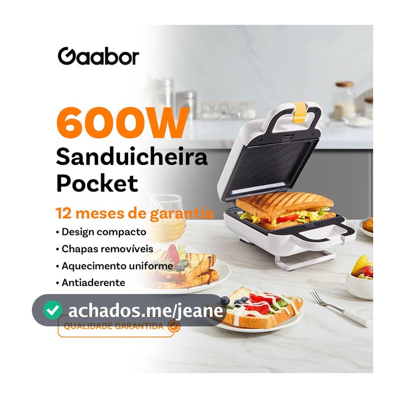 Sanduicheira Gaabor Grill Elétrico com Assadeira Antiaderente Temperatura Ajustável  Café da Manhã SM60M-WH01A
