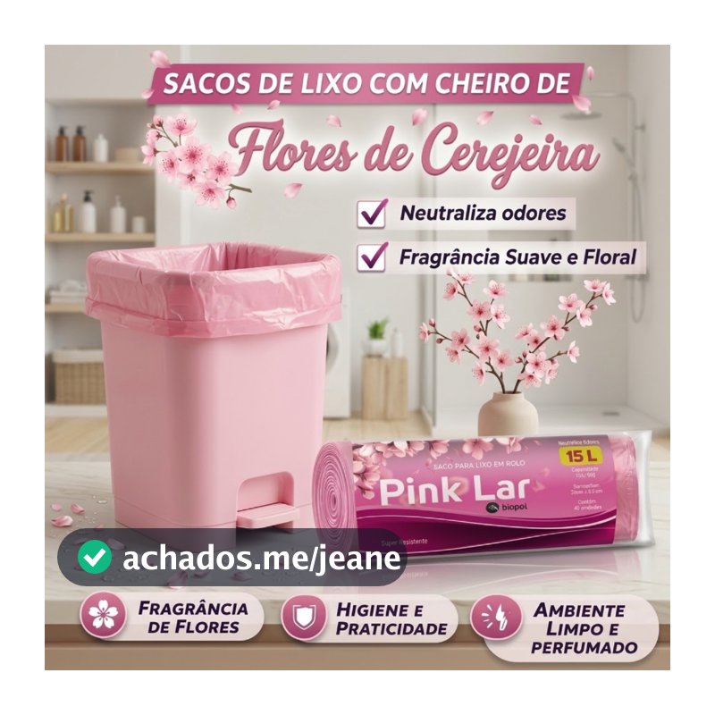 Saco de Lixo Rosa Perfumado 15L com 40 Unidades Para Banheiros E cozinha Neutralizador de Odores Direto da Fábrica