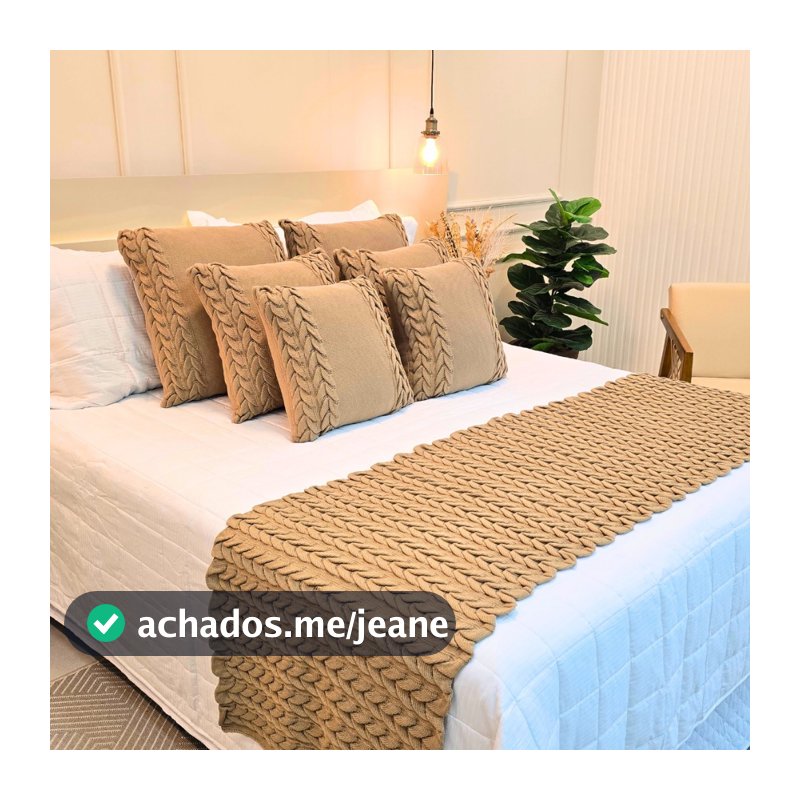 Kit Peseira Manta Tricot Sofá Cama Casal Queen King Aconchego Home Decor + 2 Capas Almofadas