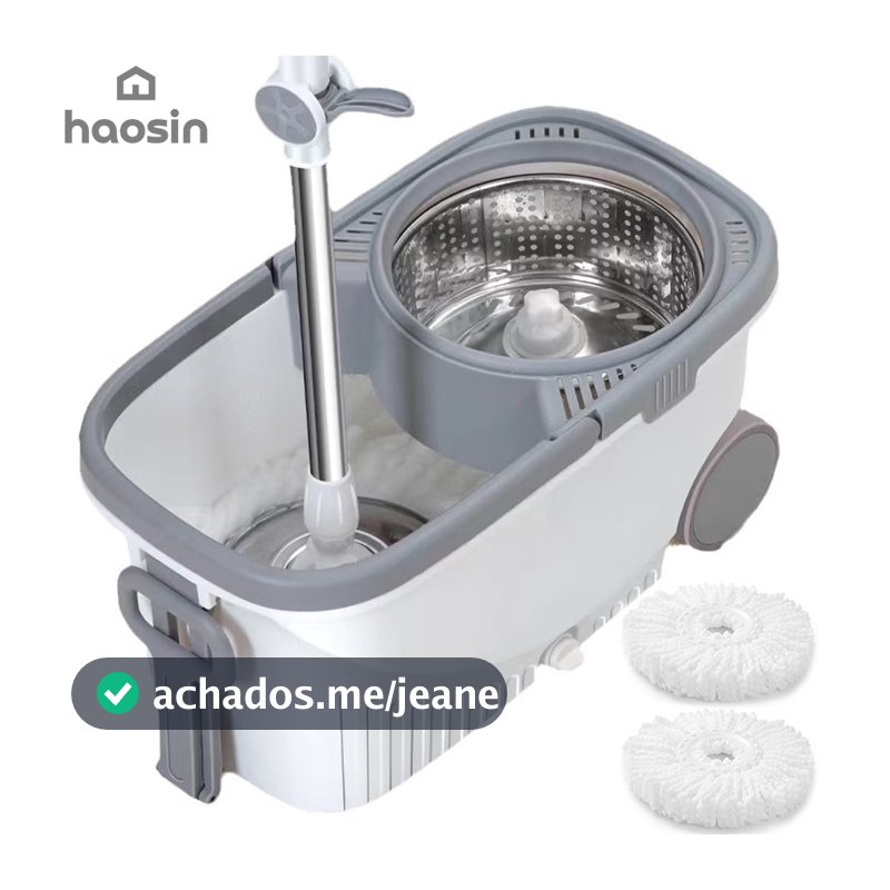 Aço Inoxidável Esfregão Mop Balde Giratório 360° com Rodas Centrífugo 2 Refis Cabo Rodo de Limpeza