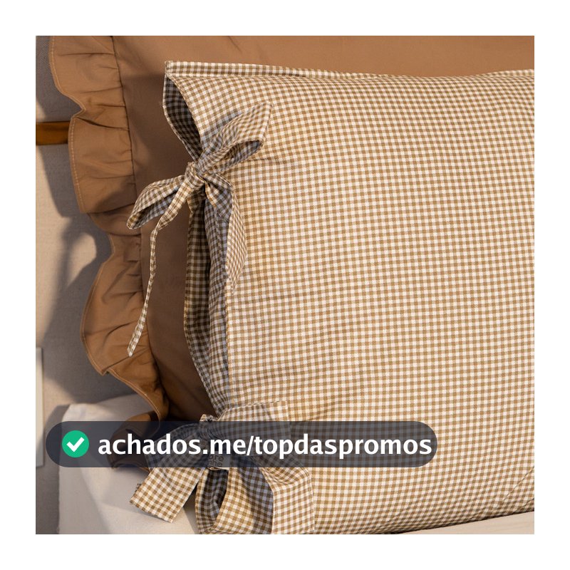 Fronha com Laço Estilo Farmhouse | Xadrez Bege | 100% Algodão | UNIDADE