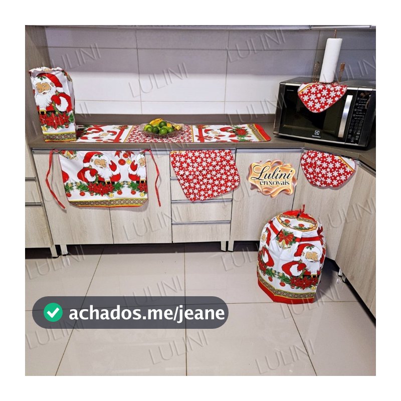 Jogo de Cozinha Natal Completo  Kit 10 Peças Tecido Oxford Varias Estampas Casa Decoração Jantar