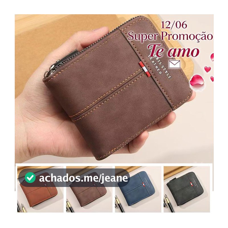 Carteira Masculina Retrô Com Zíper, carteira dobrável Carteira de Couro com Zíper Carteira Curta Multifuncional Porta