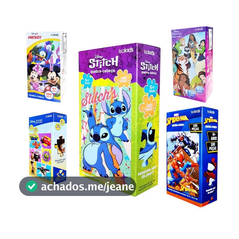 Quebra Cabeça 100 Peças Disney Lilo Stitch, Homem Aranha, Pixar Infantil, Princesas e Mickey Jr