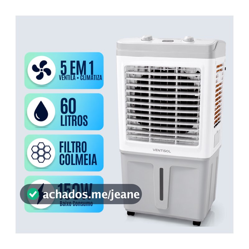 Climatizador 60 Litros Ar Frio Ventisol Portatil 110v / 220v Umidificador Grande