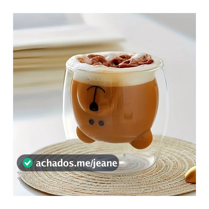 Copinho Duplo Ursinho Copo Parede Dupla Vidro 250ml Cantinho Café Expresso Resistente Temperaturas