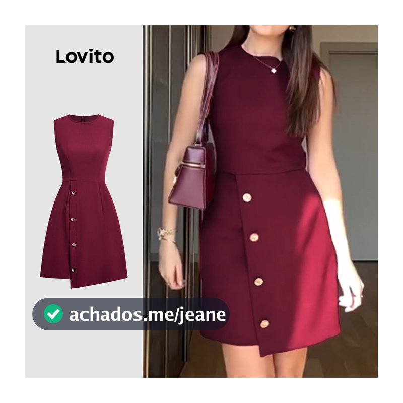 Lovito Curto Elegante Vestido Com Fivela Metálica Simples E Assimétrico Na Cor Vinho Primavera/verão Para Mulheres L155ED1471