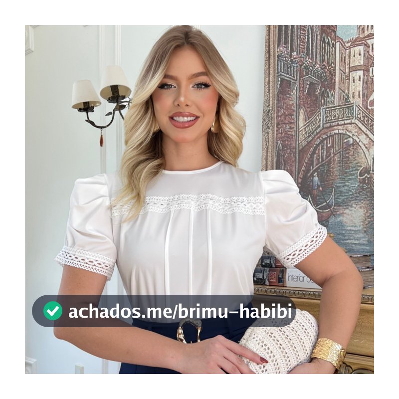 Blusa Feminina Manga Curta Bufante com Renda Guipir Social Elegante Moda Evangélica Crepinho Moda