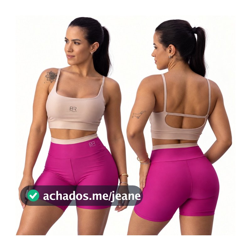 Conjunto Fitness Feminino Bicolor Top de Alças e Short Cintura Alta Academia Tecido Premium