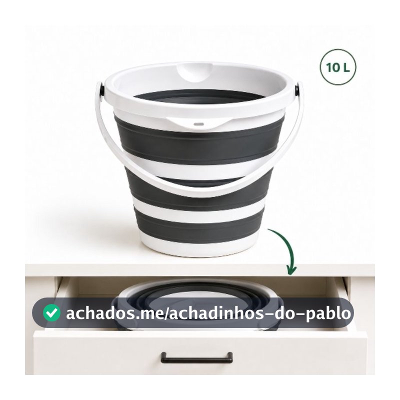 Balde Dobrável Retrátil 10 Litros com Alça Silicone Multiuso Portátil para Lavanderia Camping Casa e Limpeza