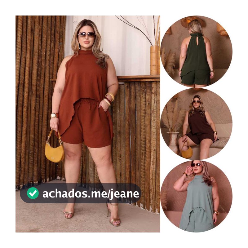 Conjunto Feminina Short  e Blusa Regata Bata estilo gola alta  Assimétrica Duna Premium tendência luxo 2026