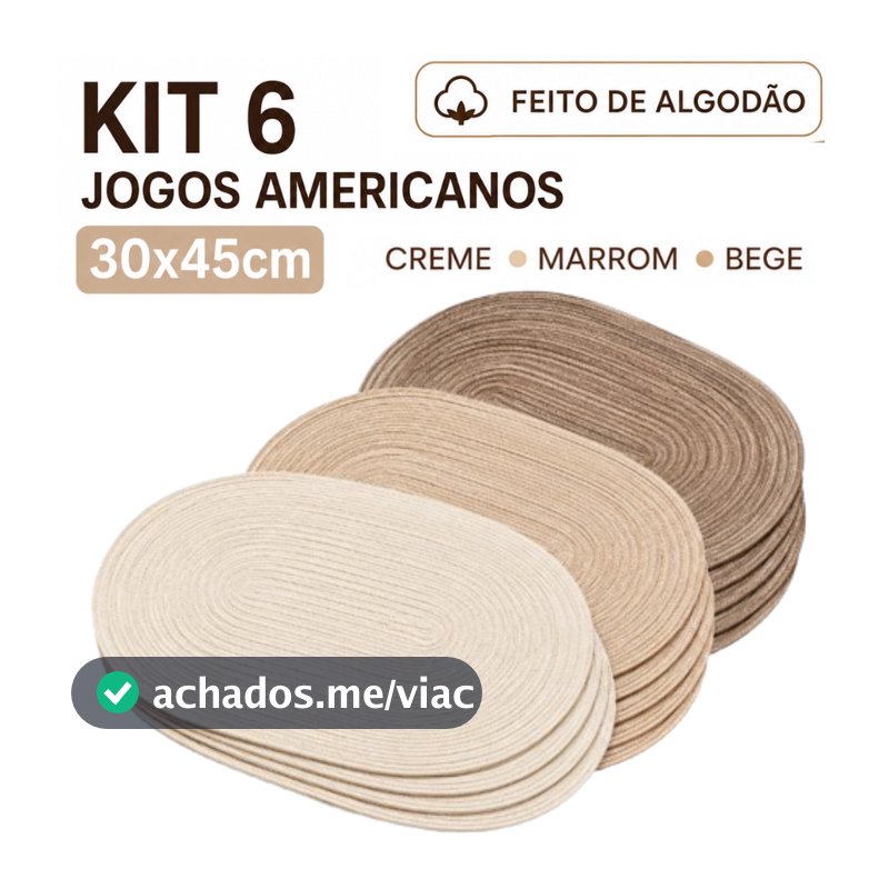 Conjunto 6 Peças Jogo Americano 45X30CM Pratico Para Mesa Oval Algodão Descanso Para Pratos