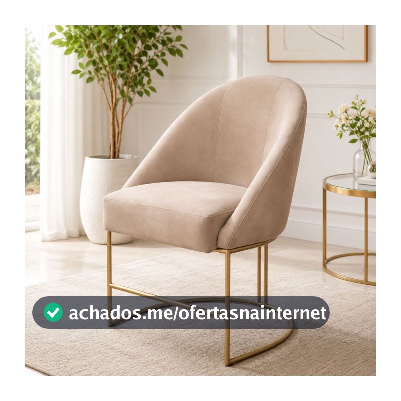 Poltrona Cadeira Lua Base Metálica Industrial Dourado Reforçada confortável Sala Recepção Escritório