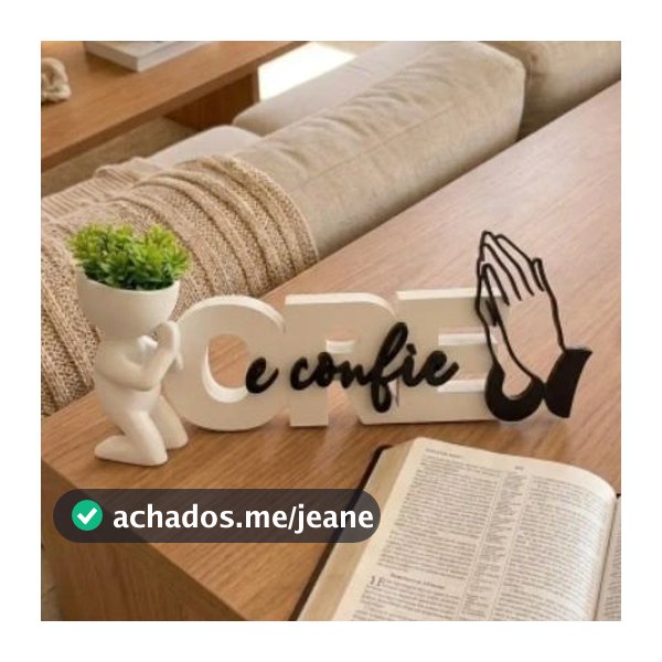 Letreiro Decorativo Ore e Confie + Vaso Robert Plant Moderno para Sala Quarto Escritório Ideal para Decoração de Casa
