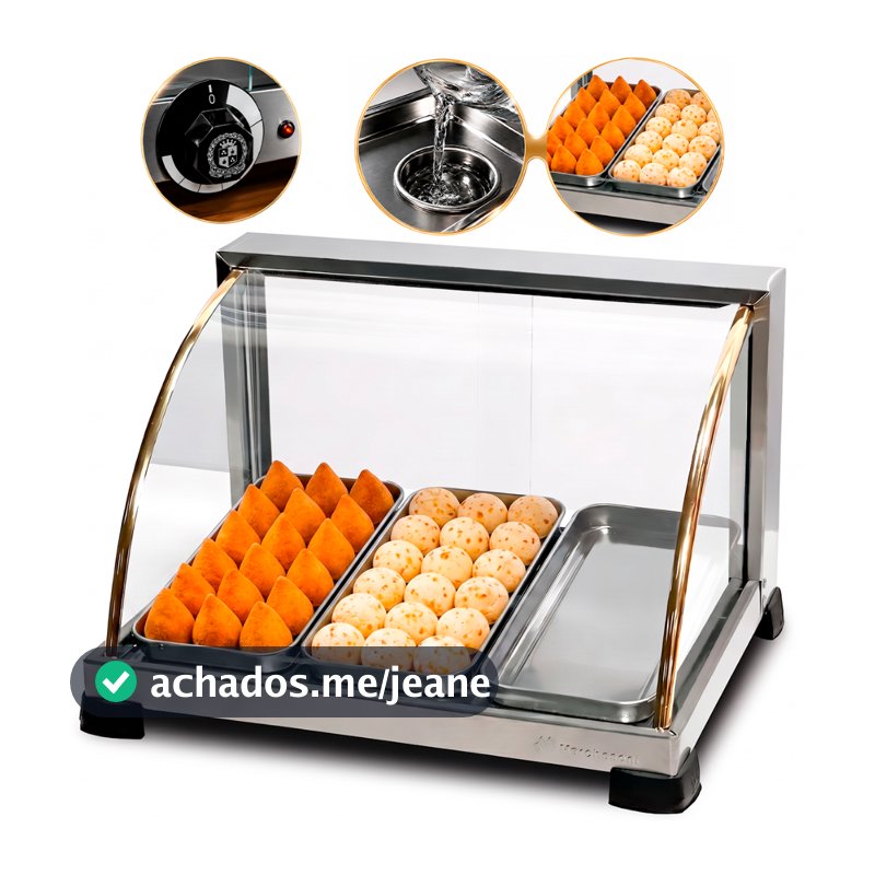 Estufa Marchesoni 3 Bandejas Linha Ouro Curva Vitrine Aquecida Para Salgados Profissional