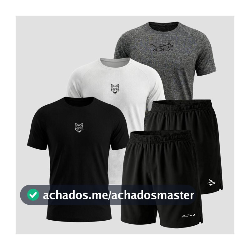 Kit 5 Peças Dry Fit 3 Camisetas e 2 Bermudas Alpha Co