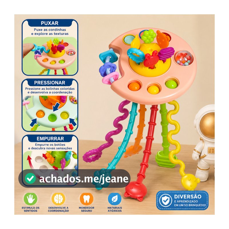 Brinquedos Para Bebês Sensoriais Interativo Polvo  Montessori Mordedor Chocalho Tatil Infantil