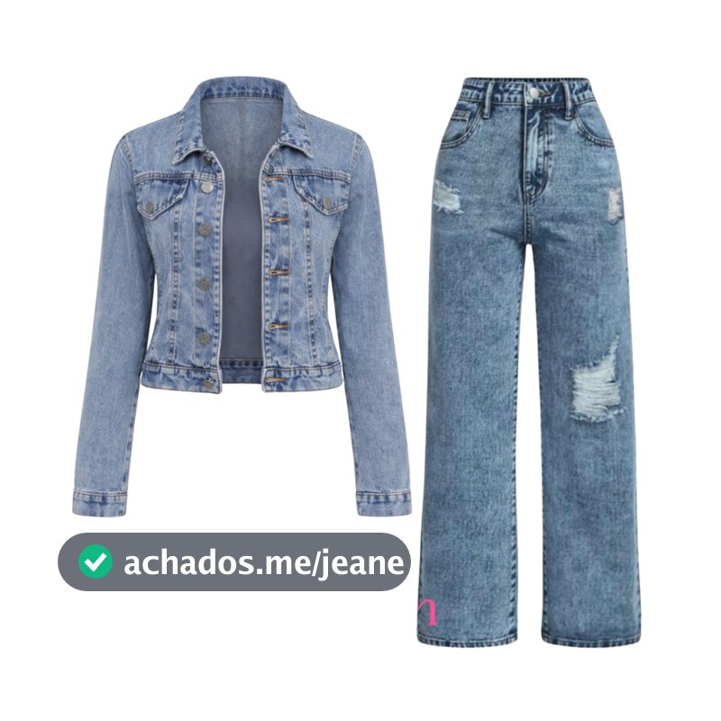 Kit jaqueta jeans + Calça wide leg  infantil Blusa de frio juvenil do 10 aos 16 anos