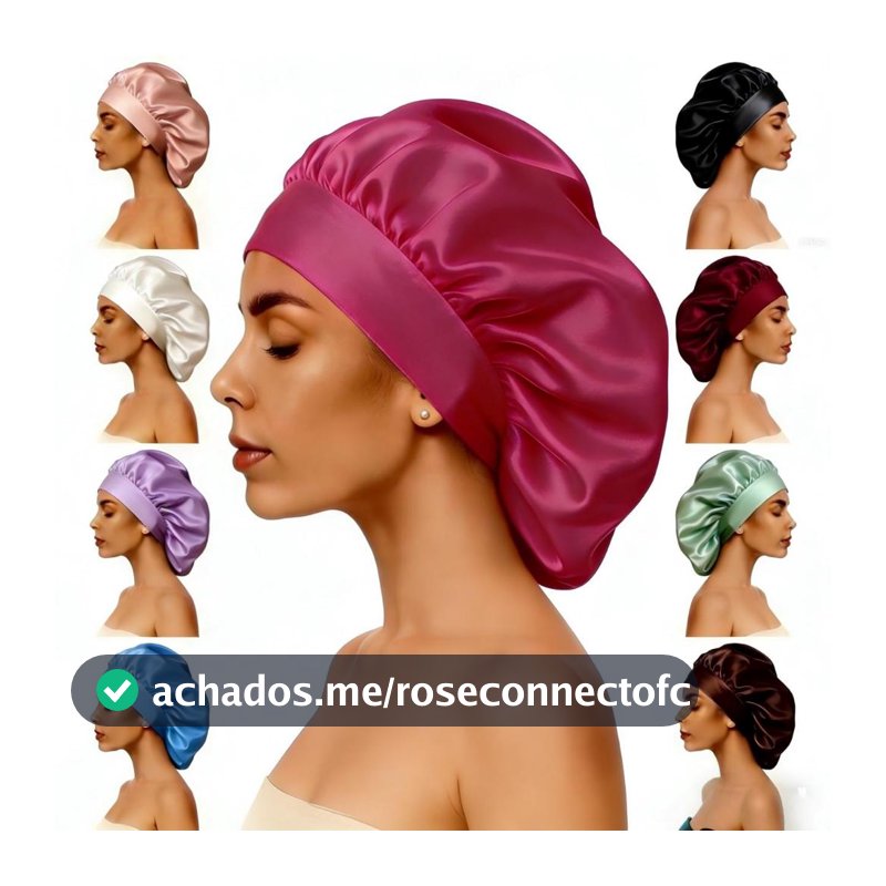 Touca/Gorro de Dormir de Cetim com Aba Faixa Larga Gigante Cabelo Anti Frizz Toca Head