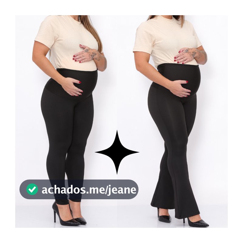 Kit 2 Leggings Gestante Flare + Básica Maternidade Preto Suplex Zero Transparência PP ao Plus Size