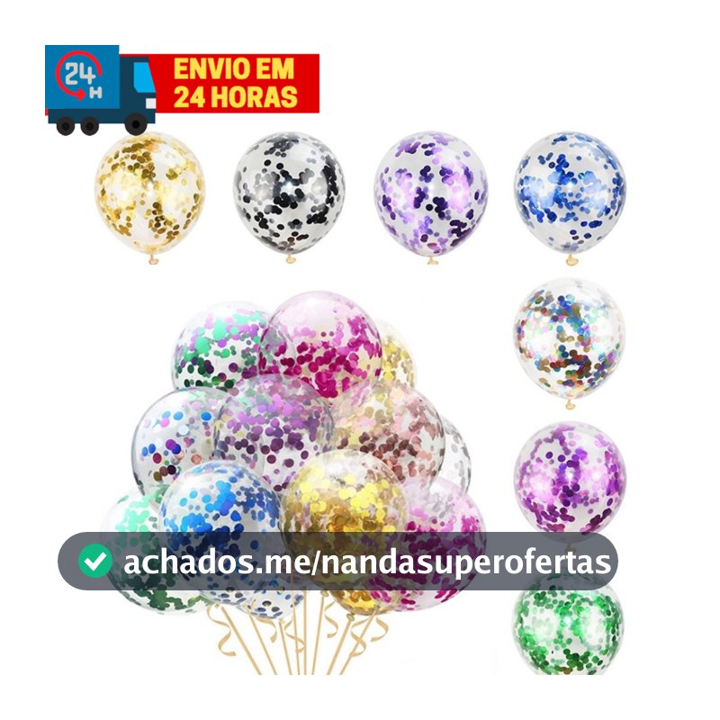 Kit De 5 Ou De 10 Balão Cristal Transparente N9 Com Confete 10 mm Colorido, Festas e Decoração.
