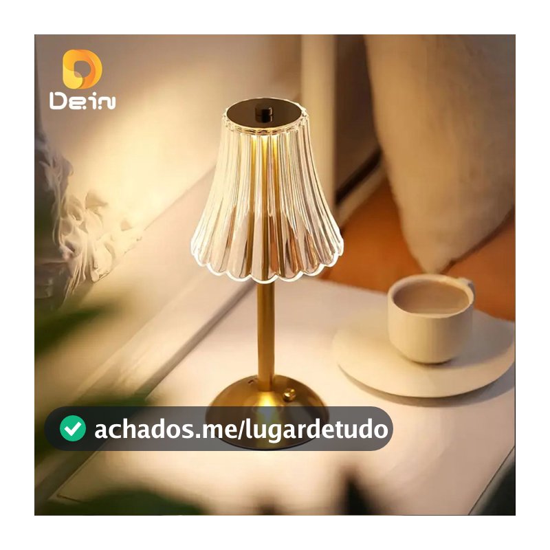 Luminária Retrô de Mesa LED Recarregável com Cúpula Transparente e Controle por Toque Dourada