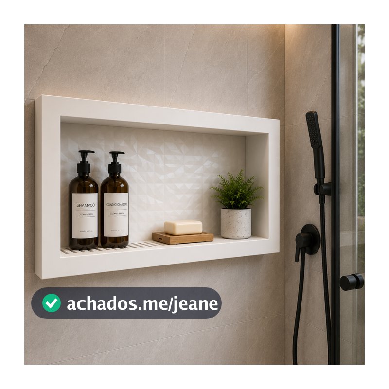 Nicho Box 63x33 Organizador Branco Porta Shampoo Moderno para Banheiro Organizador de Parede Fácil Instalação