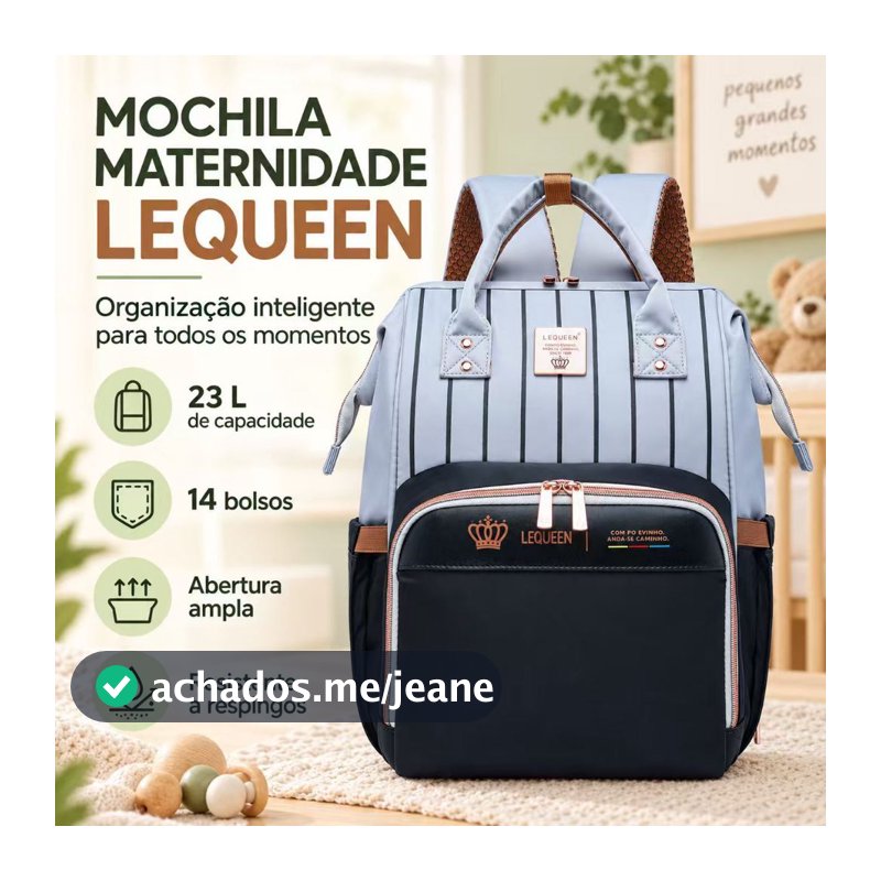Mochila Maternidade Lequeen Cinza Espaçosa Bebê Original 23L