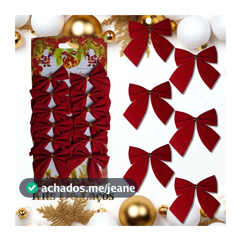 Enfeites Natalinos Premium – Laços Vermelhos em Veludo para Árvore – Kits 12/24