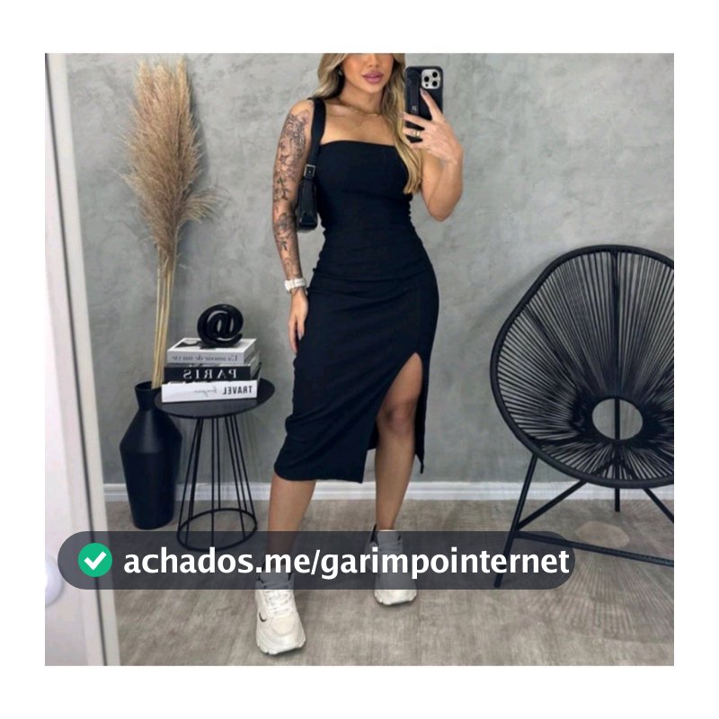 Vestido Tomara que Caia Midi Canelado com Fenda Elegante
