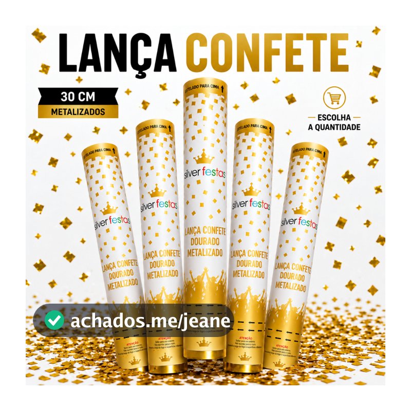 Kit Lança Confete 2 a 10un 30cm – Rose Gold, Prata, Dourado, Colorido – Festa Réveillon Formatura