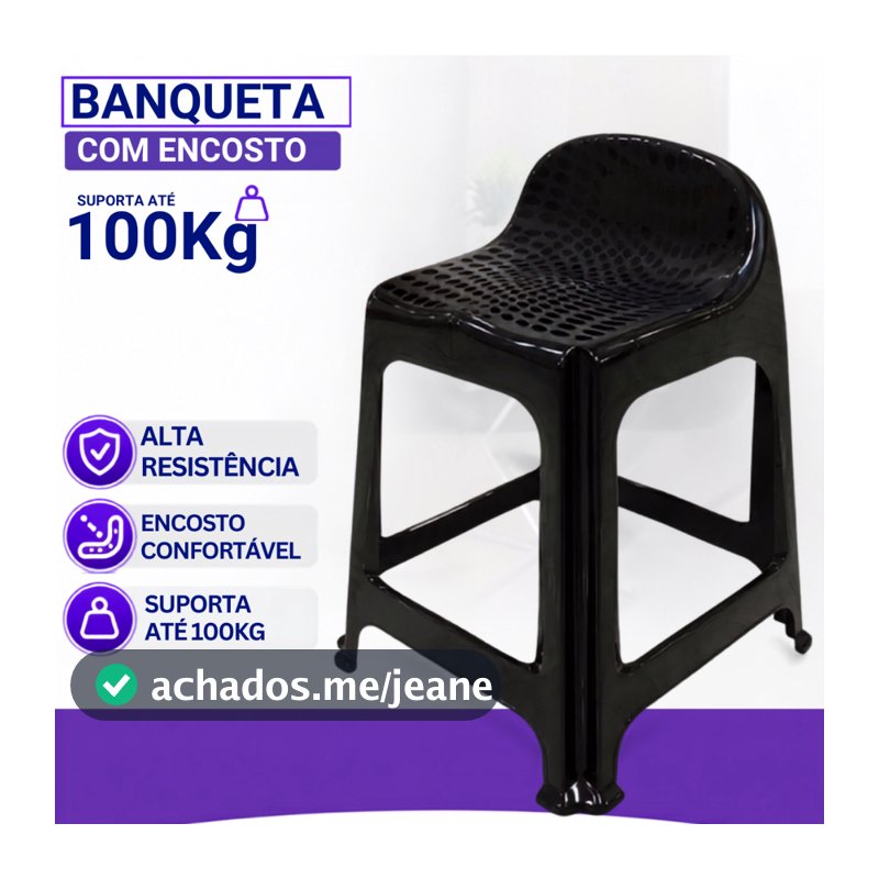 Banqueta Banco De Plástico Com Encosto Suporta Até 100 Kg Para Feira Comercio Lanche Arqplast
