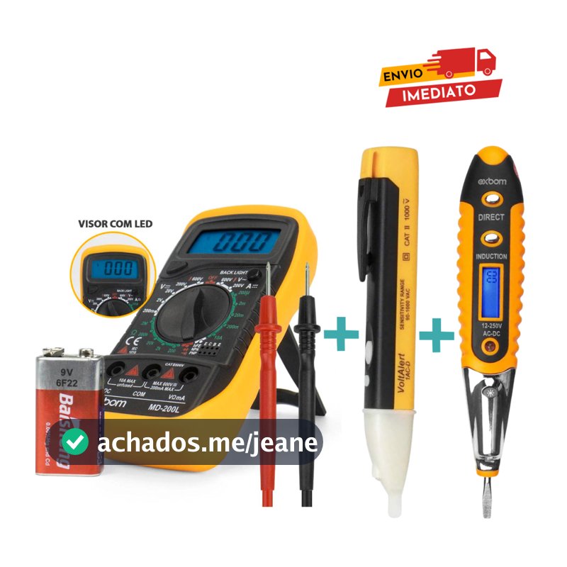 Kit 3 em 1 Caneta Detectora tensão + Chave Teste de Voltagem Corrente + Multímetro Profissional