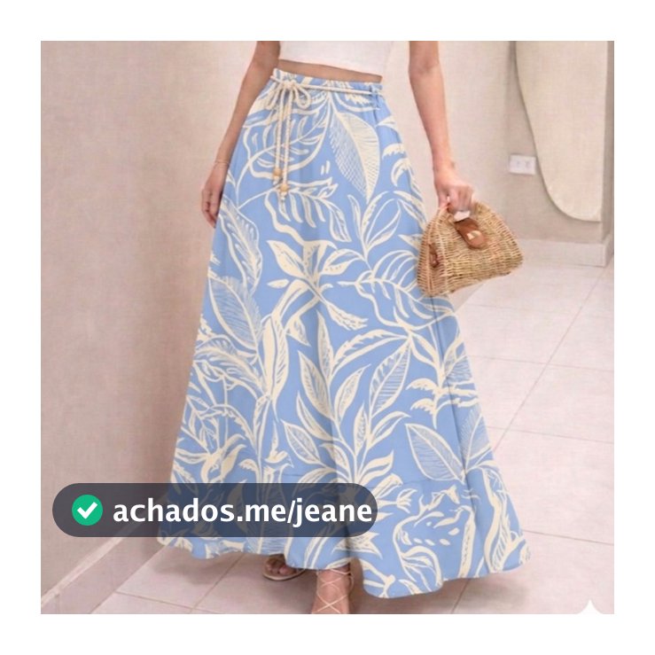 Saia Longa Rodada Estampada Tropical Cintura Alta Moda Atual