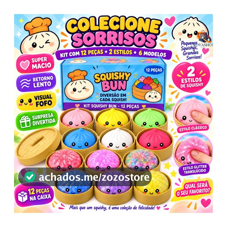Squishy Bun Coloridas Glitter Brinquedo Fofinho Macio Retorno Lento Sensorial Infantil 3+