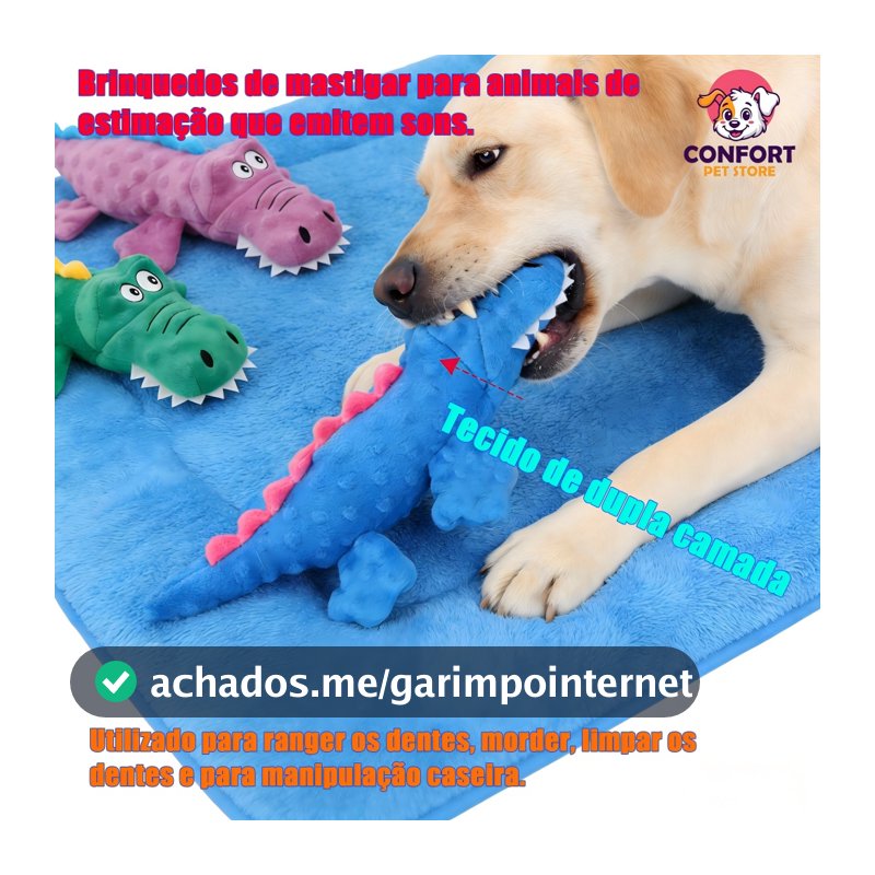 Crocodilo de pelúcia, um brinquedo mastigável e com apito, adequado para cães e gatos, que também evita danos à casa