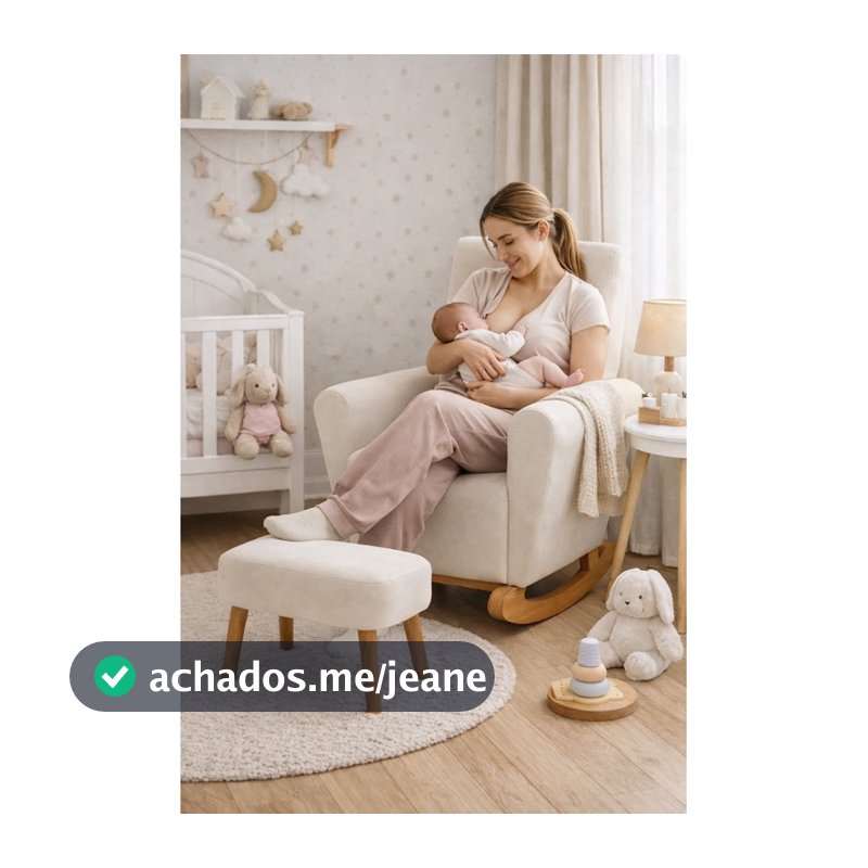 Poltrona Amamentação com Puff e Balanço Retrô Conforto Premium