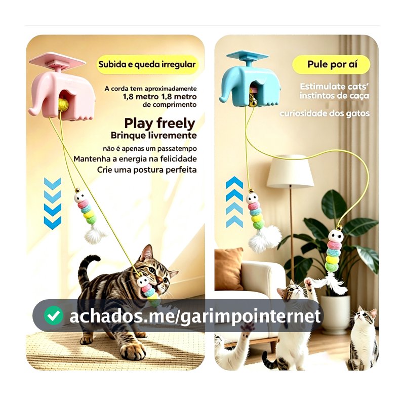 Brinquedo Elétrico Interativo para Gatos com Bola Suspensa Automática, Movimento Sobe e Desce, Varinha com Pena, Brinque