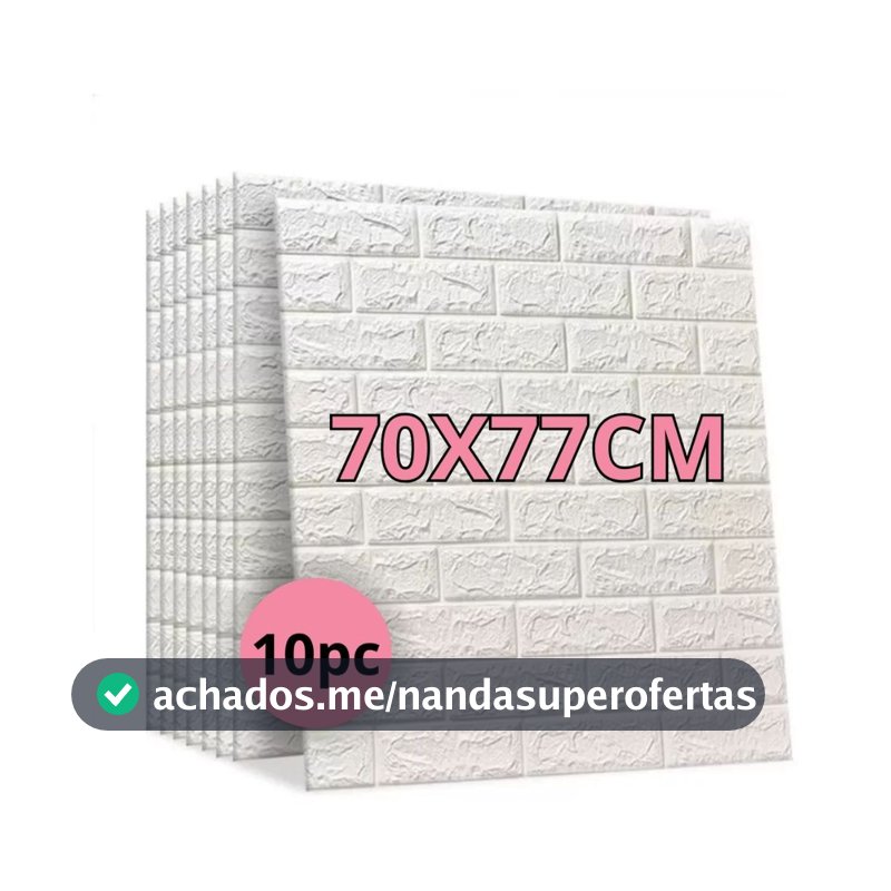 Kit 10 Placas 3D Tijolinho Branco 70x77cm Autocolante Adesivo Decoração