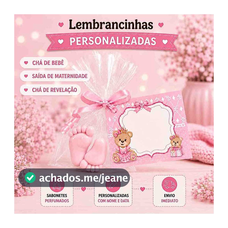 50 Sabonetes Personalizados com Mini Pezinhos para Chá de Bebê - Ursinha Princesa 25 pares