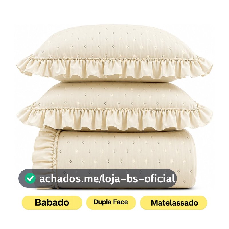 Colcha Cobre Leito Bella com Babado Matelassado Cores Lisas com Porta Travesseiro EDDI Casa