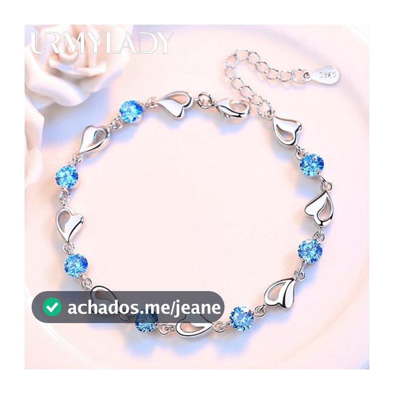 925 Prata Esterlina Pulseira Jóias De Alta Qualidade Retro Coração Casamento Em Forma Zircônia Cúbica 20CM