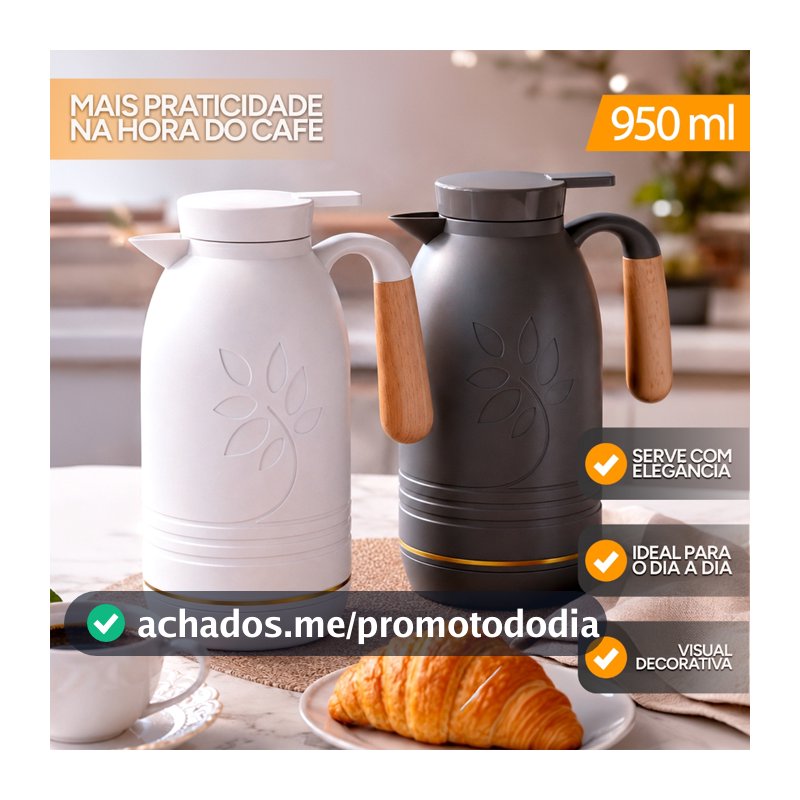 Garrafa Térmica 950ml Flower Cabo Madeira Café Chá Decorativo Mesa Posta