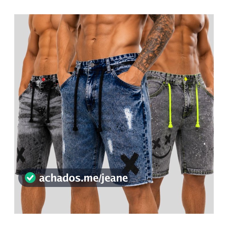 Short Jeans Jogador Estampado Cordão Externo Bermuda Jeans Destroyed Premium Píntada Masculina
