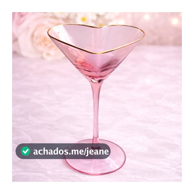 Taça Martini de Vidro Formato Coração com Detalhe Dourado,  presente, decoração, sobremesas