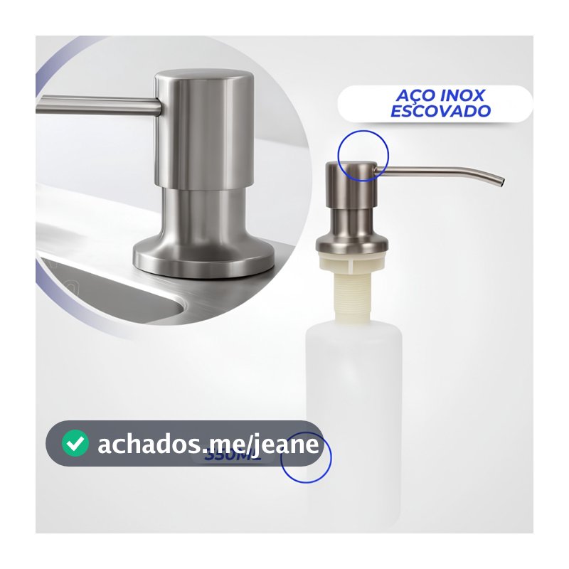 Dispenser Bancada Dosador De Embutir Pia Detergente Sabão Sabonete Liquido Metal Aço Inox