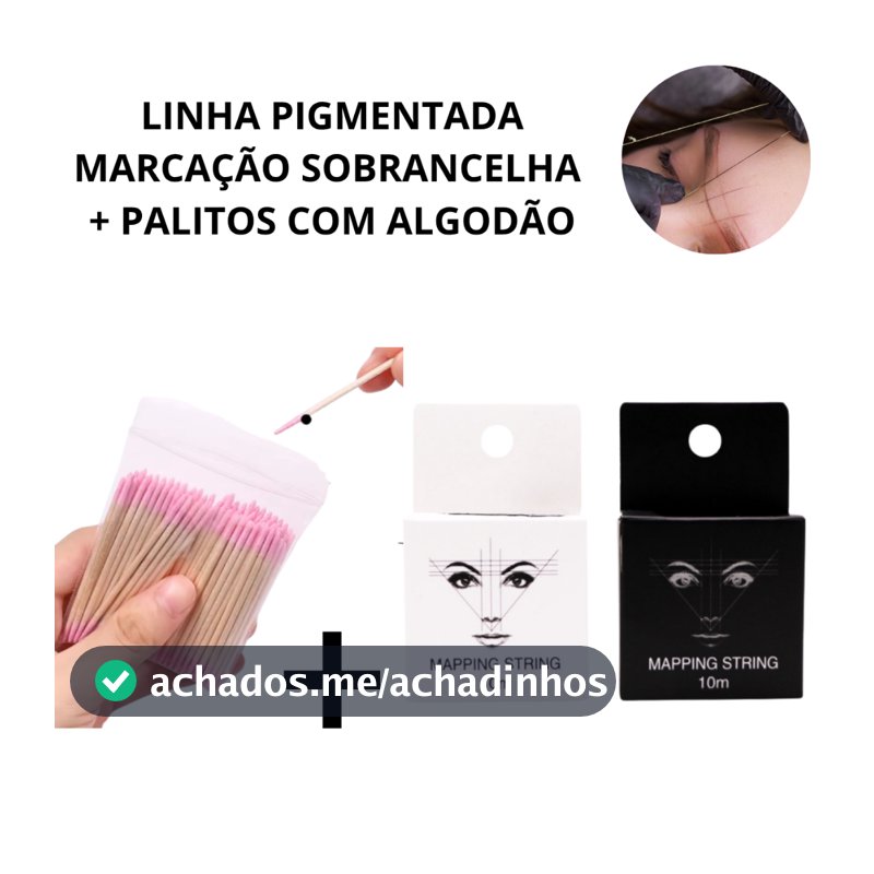 KIT Linha Pigmentada Marcação de Sobrancelhas 10m+ Palitos com Algodão de Limpeza Alinhamento Design