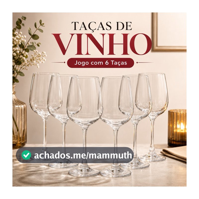 Jogo 6 Taças de Vinho 360ml Vidro Transparente Taça para Vinho Mesa Posta Jantar Festas Elegante
