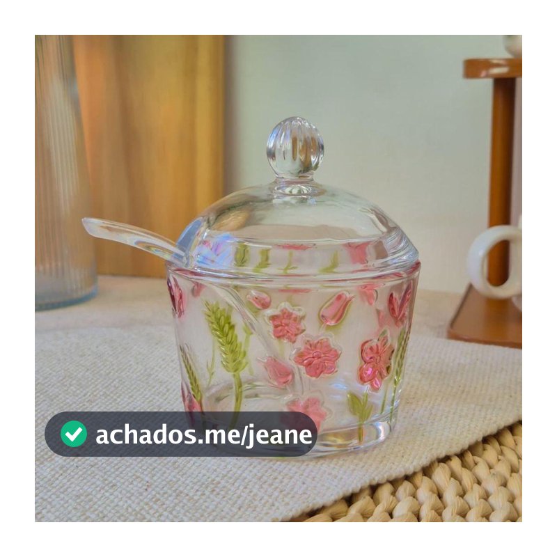 Açucareiro de Vidro Transparente Spring 210ml Flores Rosa Hauskraft